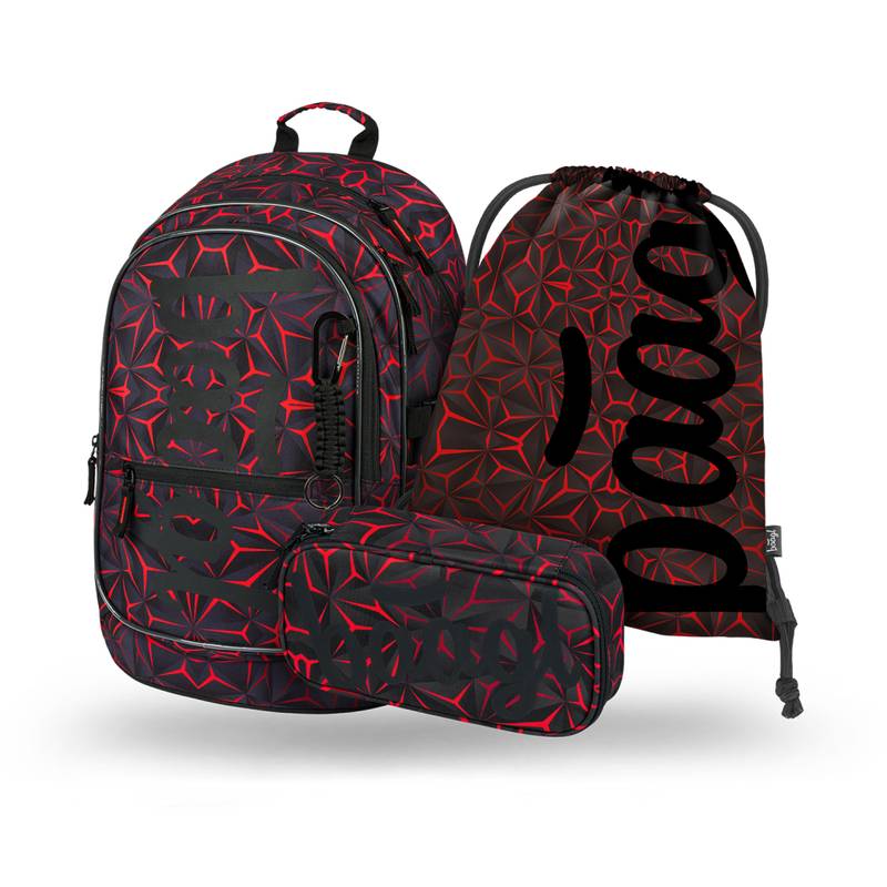 BAAGL SADA 3 Red Polygon: batoh, peračník, vrecko BAAGL SADA 3 Red Polygon: batoh, peračník, vrecko