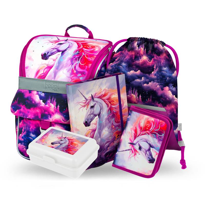 BAAGL 5 SET Zippy Jednorožec Království: aktovka, penál, sáček, desky, box BAAGL 5 SET Zippy Jednorožec Království: aktovka, penál, sáček, desky, box