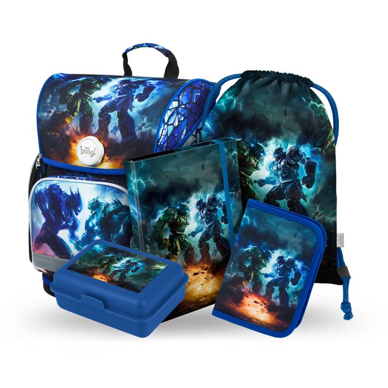 BAAGL 5 SET Ergo Roboti: aktovka, penál, sáček, desky, box BAAGL 5 SET Ergo Roboti: aktovka, penál, sáček, desky, box