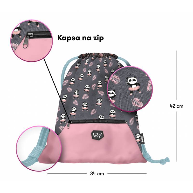 BAAGL SET 3 Zippy Panda: aktovka, peračník, sáček BAAGL SET 3 Zippy Panda: aktovka, peračník, sáček