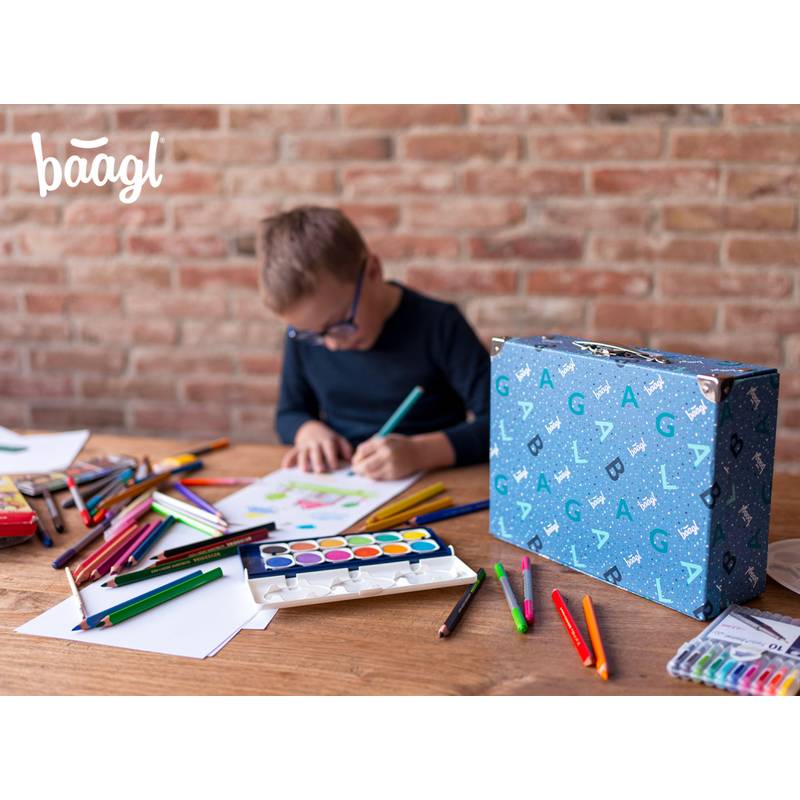 BAAGL Skládací školní kufřík Logo - modrý s kováním BAAGL Skládací školní kufřík Logo - modrý s kováním