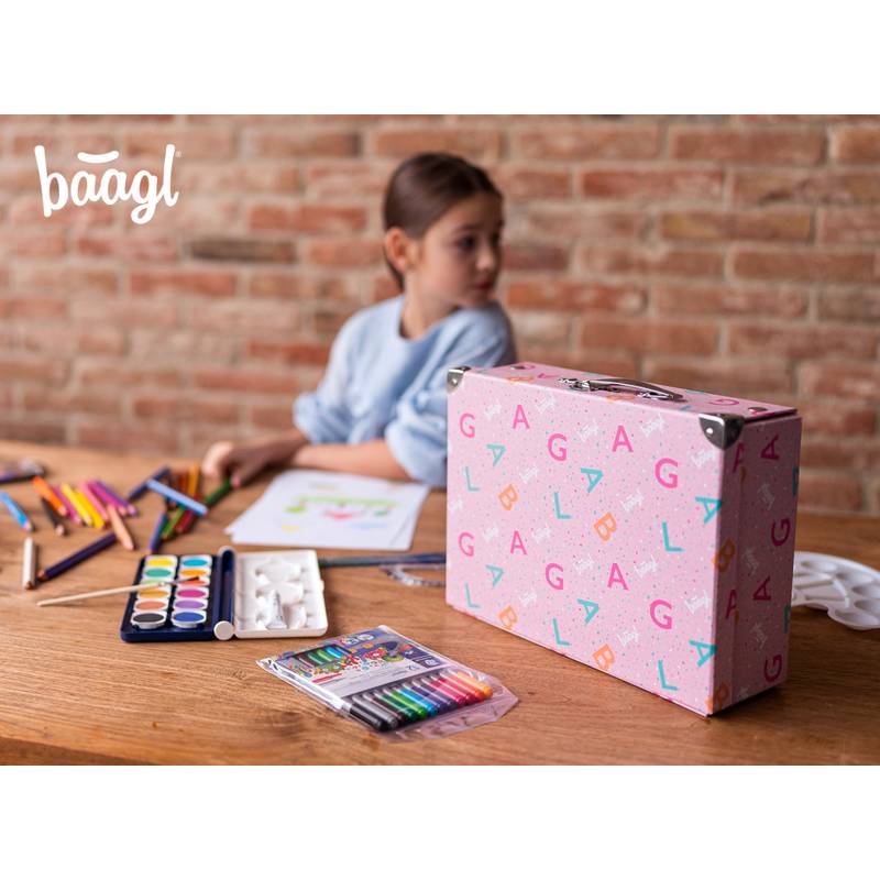 BAAGL Skládací školní kufřík Logo - růžový s kováním BAAGL Skládací školní kufřík Logo - růžový s kováním