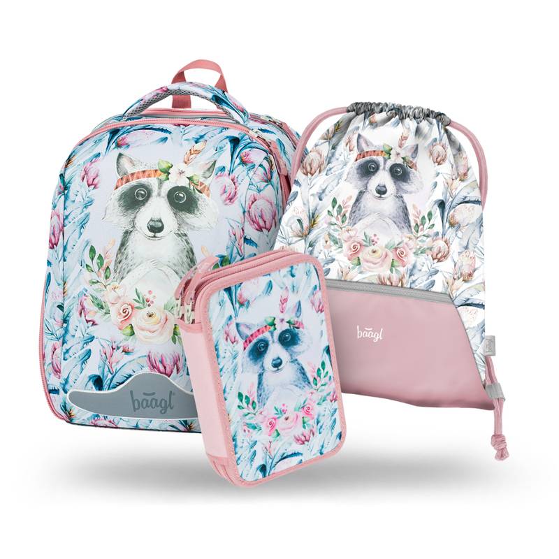 BAAGL SADA 3 Shelly Mýval: aktovka, penál, sáček BAAGL SADA 3 Shelly Mýval: aktovka, penál, sáček