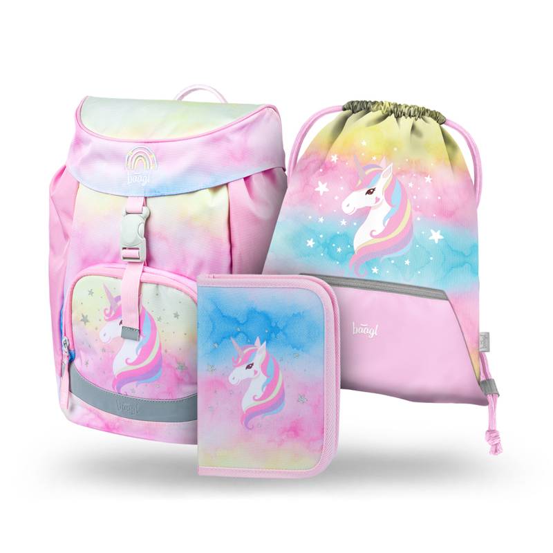 BAAGL SADA 3 Airy Rainbow Unicorn: atkovka, penál, sáček BAAGL SADA 3 Airy Rainbow Unicorn: atkovka, penál, sáček