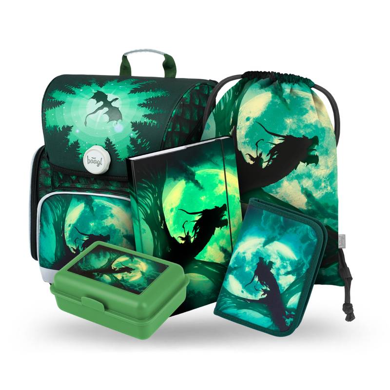 BAAGL SET 5 Ergo Drak: aktovka, peračník, sáček, desky, box BAAGL SET 5 Ergo Drak: aktovka, peračník, sáček, desky, box