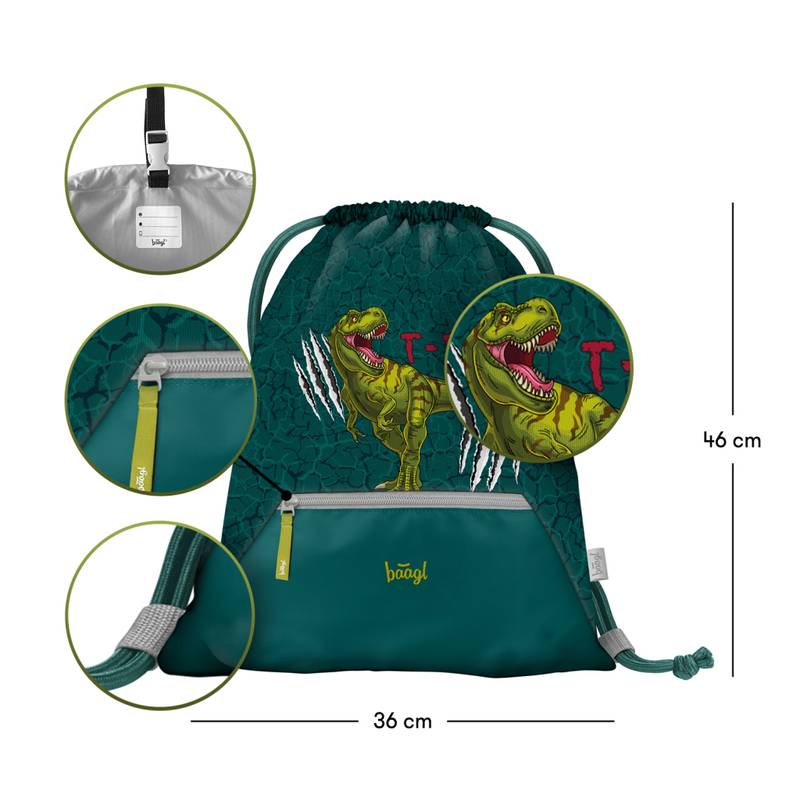 BAAGL SET 5 Airy T-REX: batoh, penál, kapsa, peněženka, box na svačinu BAAGL SET 5 Airy T-REX: batoh, penál, kapsa, peněženka, box na svačinu