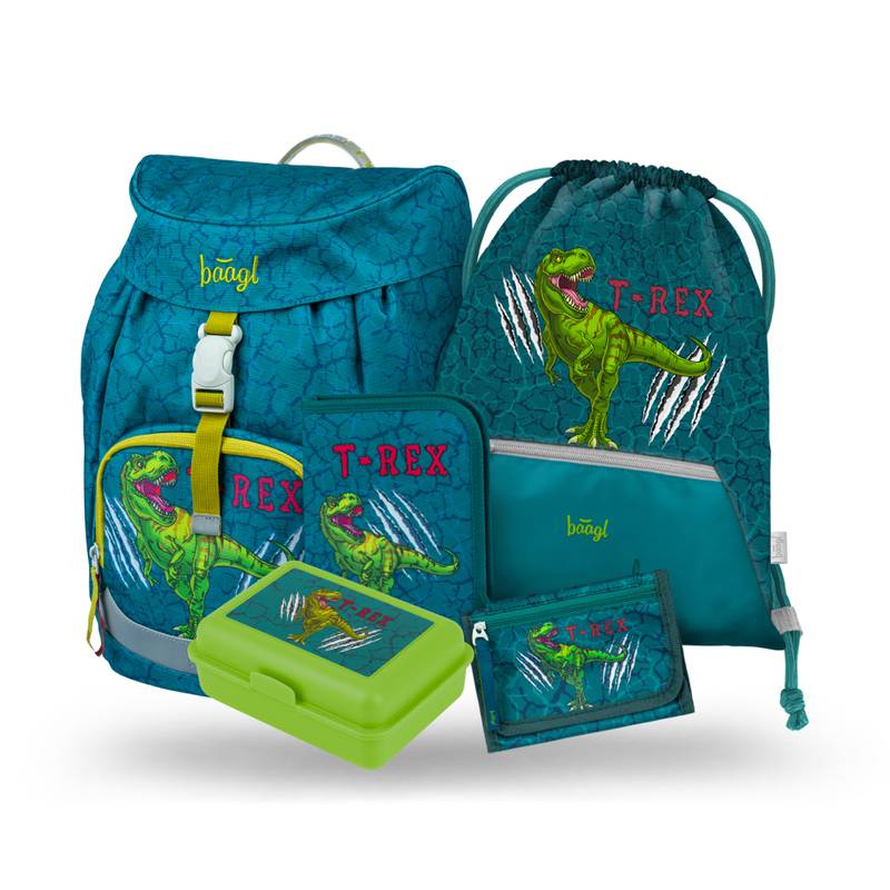 BAAGL SET 5 Airy T-REX: batoh, penál, kapsa, peněženka, box na svačinu BAAGL SET 5 Airy T-REX: batoh, penál, kapsa, peněženka, box na svačinu