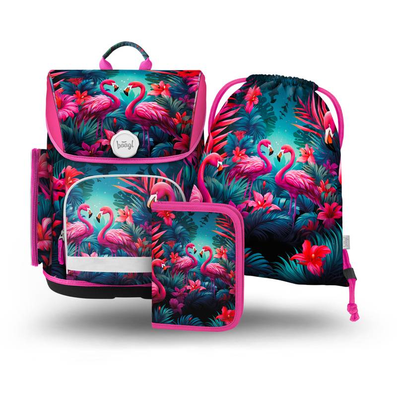 BAAGL SADA 3 Ergo Plameňáci: aktovka, penál, sáček BAAGL SADA 3 Ergo Plameňáci: aktovka, penál, sáček