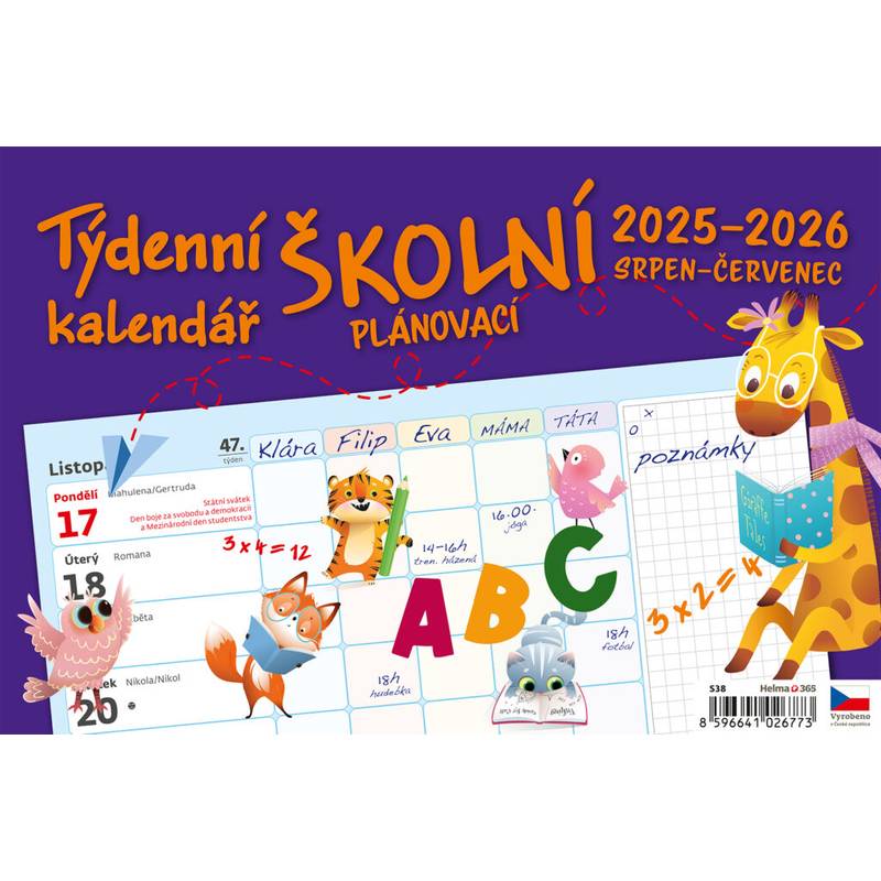 Týdenní školní plánovací kalendář, 2026 Týdenní školní plánovací kalendář, 2026