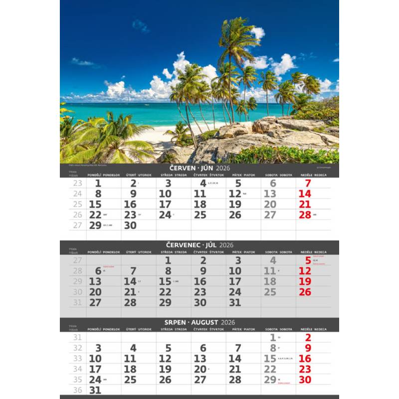 Tříměsíční kalendář Pobřeží, 2026 Tříměsíční kalendář Pobřeží, 2026