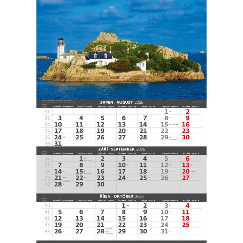 Tříměsíční kalendář Pobřeží, 2026 Tříměsíční kalendář Pobřeží, 2026