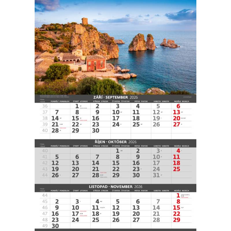 Tříměsíční kalendář Pobřeží, 2026 Tříměsíční kalendář Pobřeží, 2026