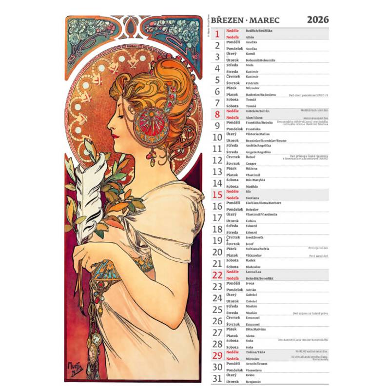 Kalendár Alfons Mucha, 2026 Kalendár Alfons Mucha, 2026