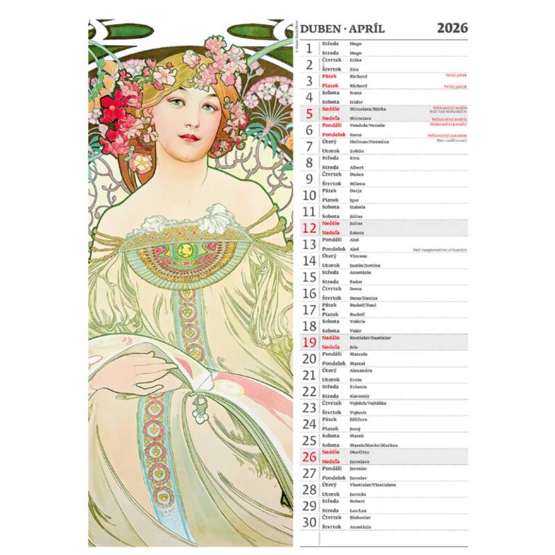 Kalendár Alfons Mucha, 2026 Kalendár Alfons Mucha, 2026