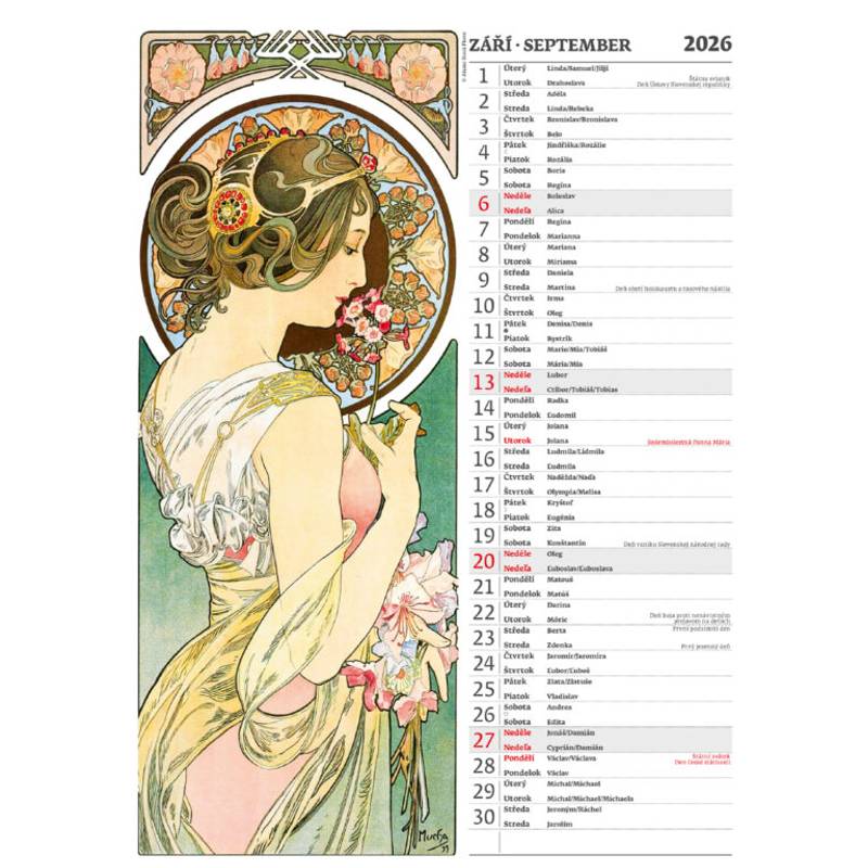 Kalendár Alfons Mucha, 2026 Kalendár Alfons Mucha, 2026