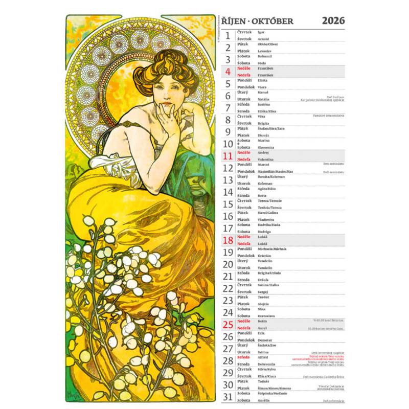 Kalendár Alfons Mucha, 2026 Kalendár Alfons Mucha, 2026