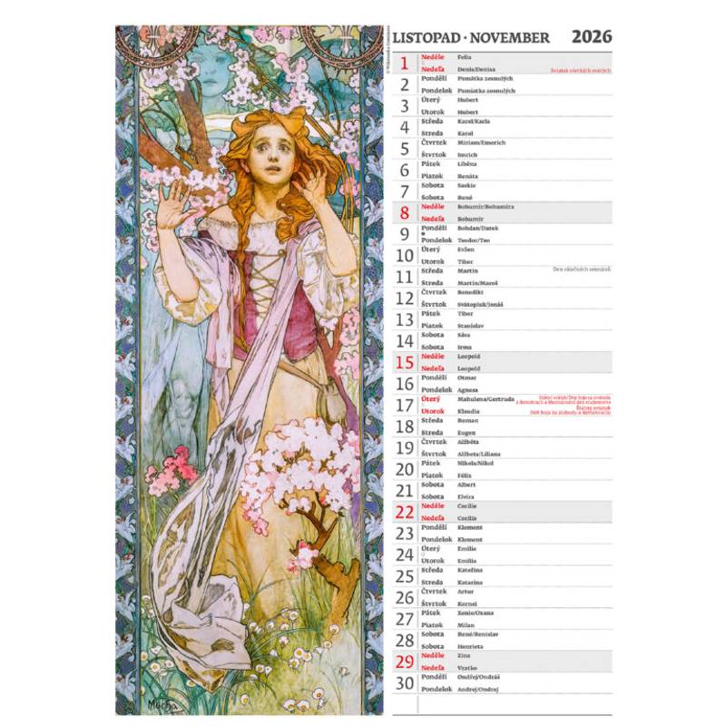 Kalendár Alfons Mucha, 2026 Kalendár Alfons Mucha, 2026