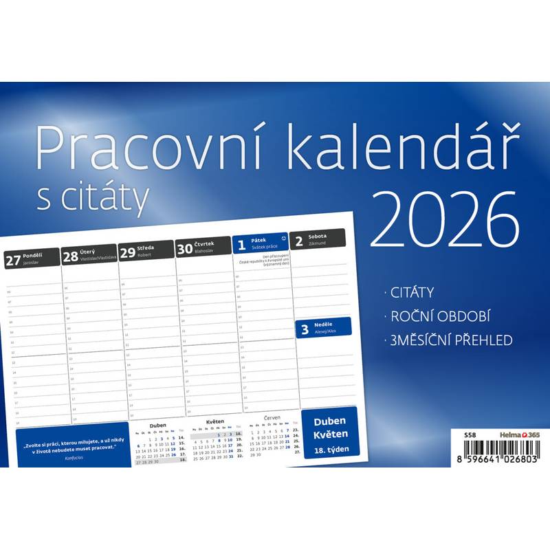 Pracovní kalendář s citáty, 2026 Pracovní kalendář s citáty, 2026