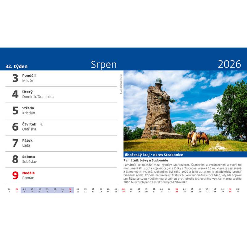 Kalendář Křížem krážem Českou republikou, 2026 Kalendář Křížem krážem Českou republikou, 2026