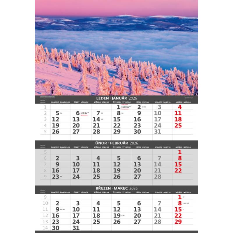 Tříměsíční kalendář Hory, 2026 Tříměsíční kalendář Hory, 2026