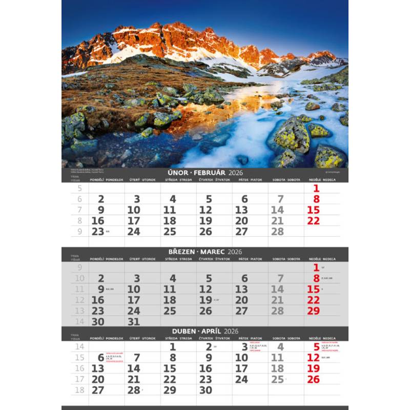 Tříměsíční kalendář Hory, 2026 Tříměsíční kalendář Hory, 2026