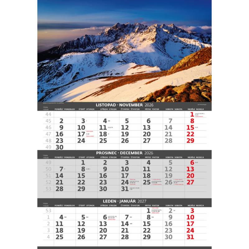 Tříměsíční kalendář Hory, 2026 Tříměsíční kalendář Hory, 2026