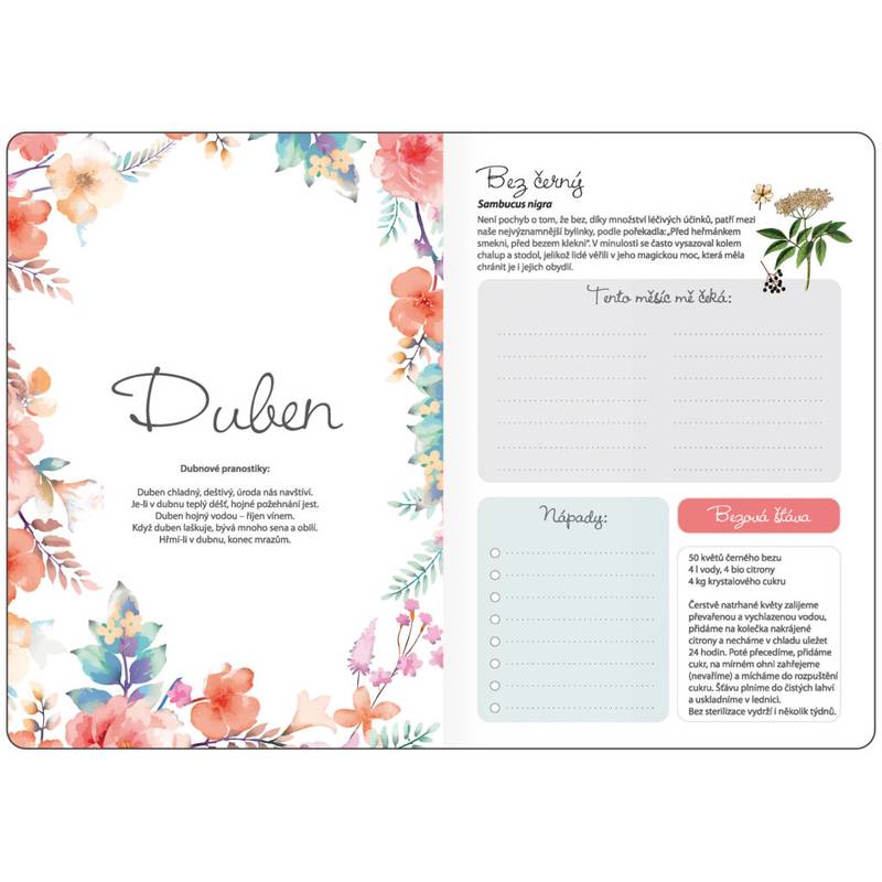 Týždenný diár B6 Bylinkový Flowers s gumičkou, 2026 Týždenný diár B6 Bylinkový Flowers s gumičkou, 2026