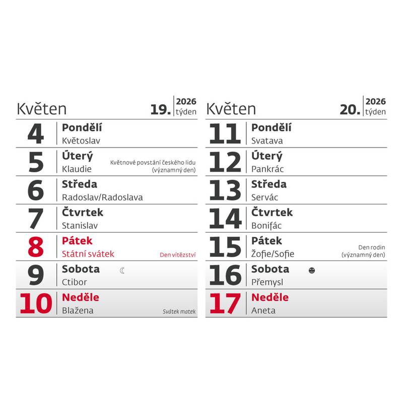Plánovací MINI 14denní kalendář, 2026 Plánovací MINI 14denní kalendář, 2026