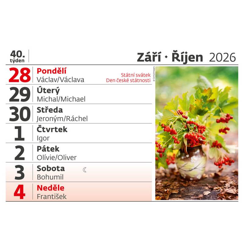 Čitelný týdenní kalendář, 2026 Čitelný týdenní kalendář, 2026