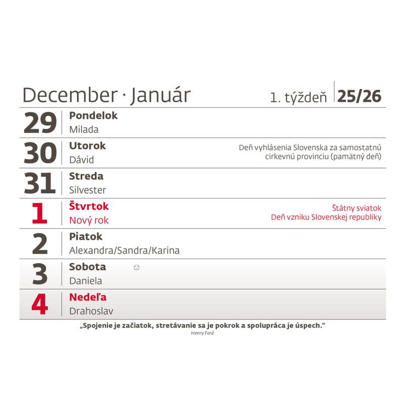 Týždenný kalendár s citátmi, 2026 Týždenný kalendár s citátmi, 2026