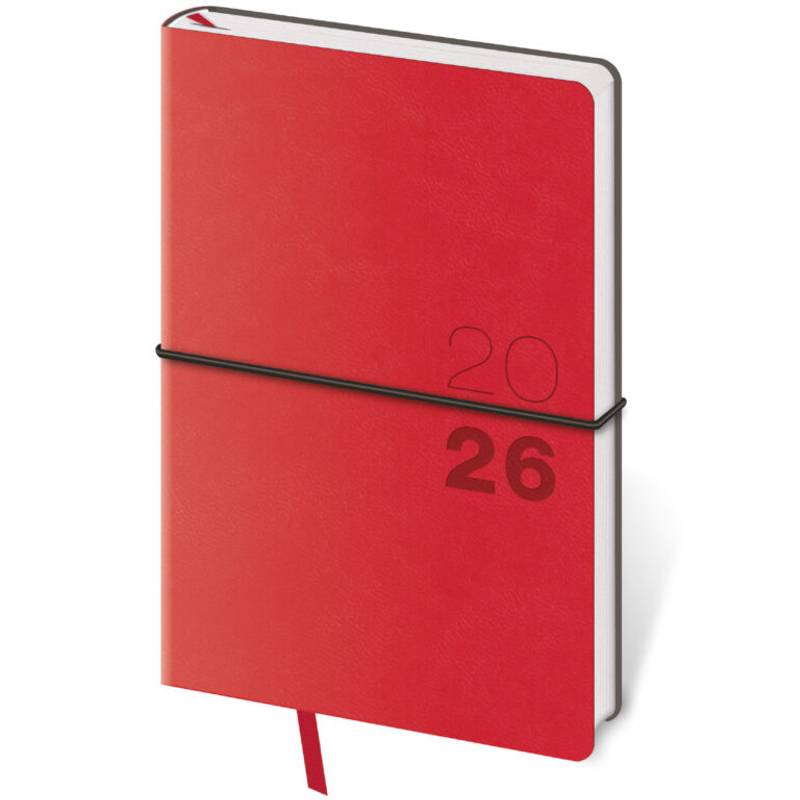 Kapesní diář Flexio červený s gumičkou, 2026 Kapesní diář Flexio červený s gumičkou, 2026