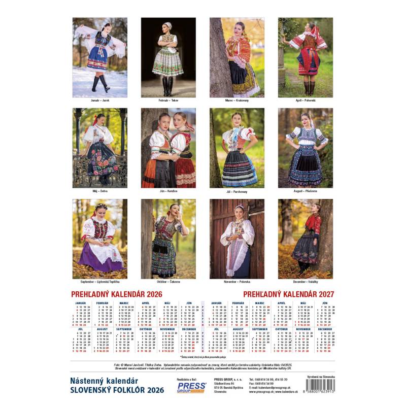 Nástenný kalendár SLOVENSKÝ FOLKLÓR 2026 Nástenný kalendár SLOVENSKÝ FOLKLÓR 2026