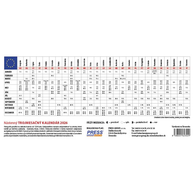 Nástenný kalendár TROJMESAČNÝ 2026 - Lúka Nástenný kalendár TROJMESAČNÝ 2026 - Lúka