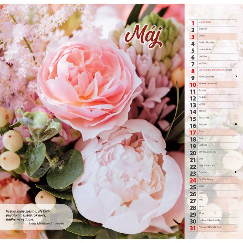 Nástenný kalendár KVETY 2026 Nástenný kalendár KVETY 2026