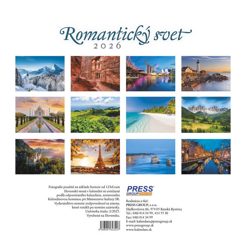Nástenný kalendár Romantický SVET 2026 Nástenný kalendár Romantický SVET 2026