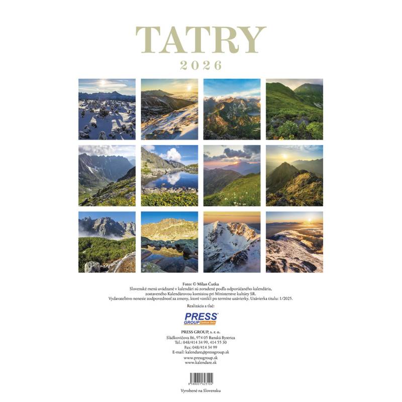 Nástenný kalendár TATRY 2026 Nástenný kalendár TATRY 2026