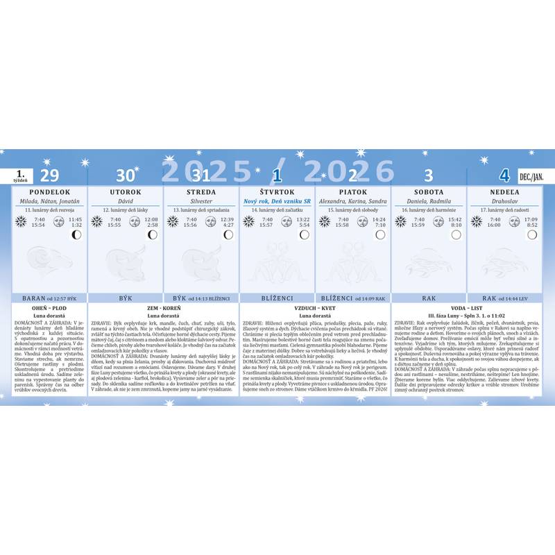 Stolový kalendár Lunárny 2026 Stolový kalendár Lunárny 2026