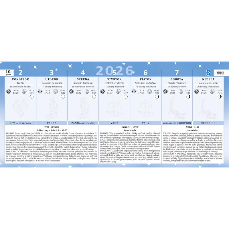 Stolový kalendár Lunárny 2026 Stolový kalendár Lunárny 2026