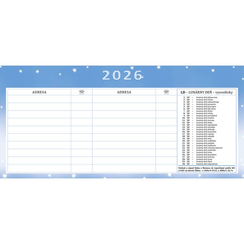 Stolový kalendár Lunárny 2026 Stolový kalendár Lunárny 2026