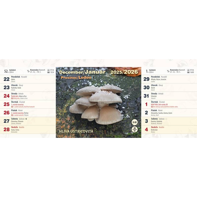 Stolový kalendár Huby 2026 Stolový kalendár Huby 2026