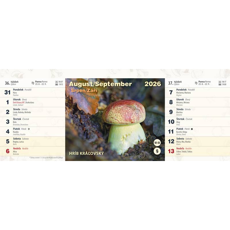 Stolový kalendár Huby 2026 Stolový kalendár Huby 2026