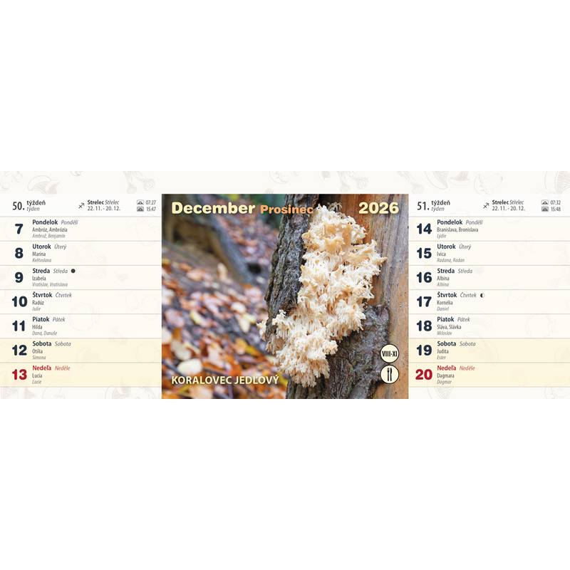 Stolový kalendár Huby 2026 Stolový kalendár Huby 2026