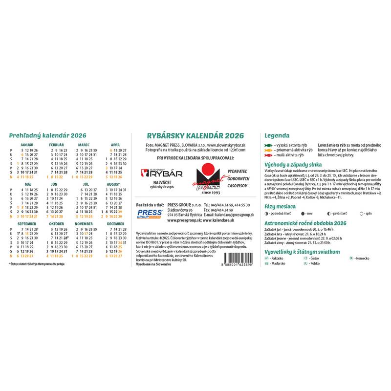 Stolový kalendár Rybársky 2026 Stolový kalendár Rybársky 2026