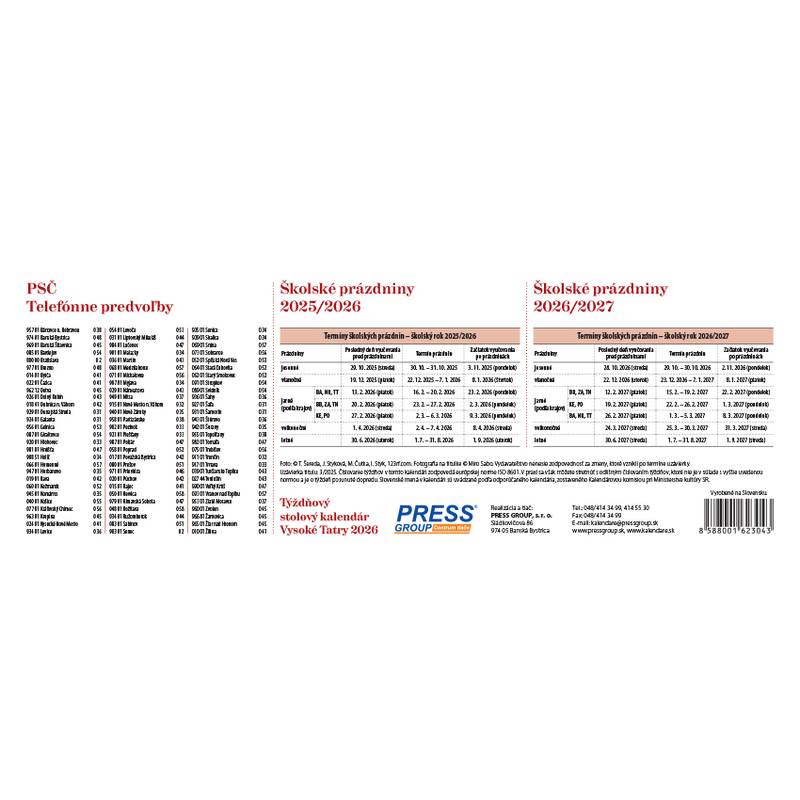 Stolový kalendár Vysoké Tatry 2026 Stolový kalendár Vysoké Tatry 2026