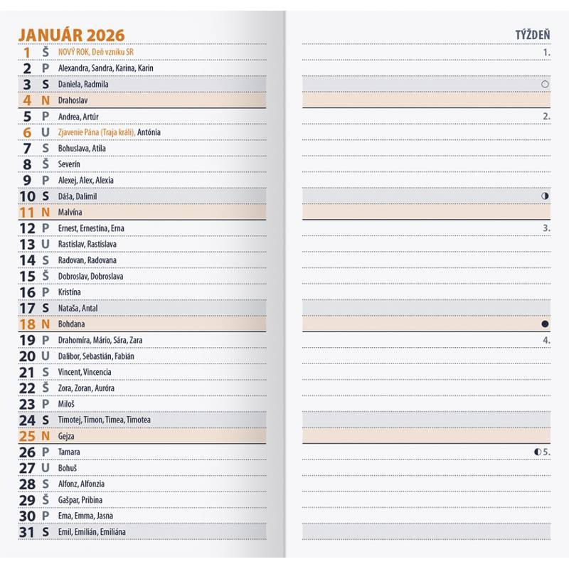 Minidiár mesačný 2026 - čierny Minidiár mesačný 2026 - čierny