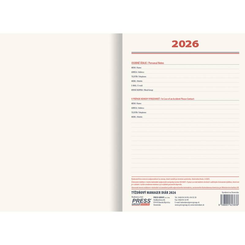 Týždenný diár TOP manager 2026 - béžový Týždenný diár TOP manager 2026 - béžový
