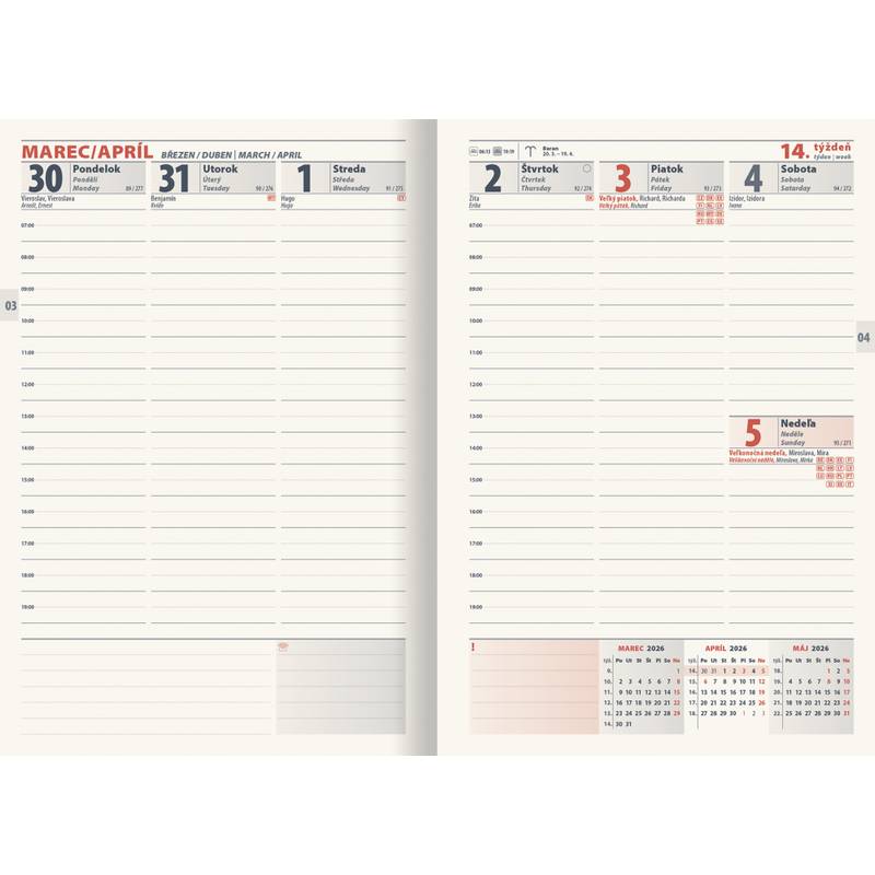 Týždenný diár TOP manager 2026 - béžový Týždenný diár TOP manager 2026 - béžový