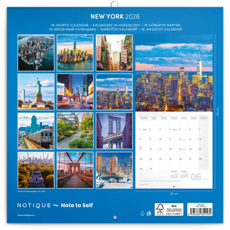 NOTIQUE Poznámkový kalendář New York 2026, 30 x 30 cm NOTIQUE Poznámkový kalendář New York 2026, 30 x 30 cm