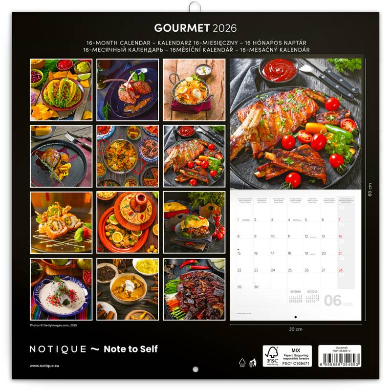NOTIQUE Poznámkový kalendár Gourmet 2026, 30 x 30 cm NOTIQUE Poznámkový kalendár Gourmet 2026, 30 x 30 cm