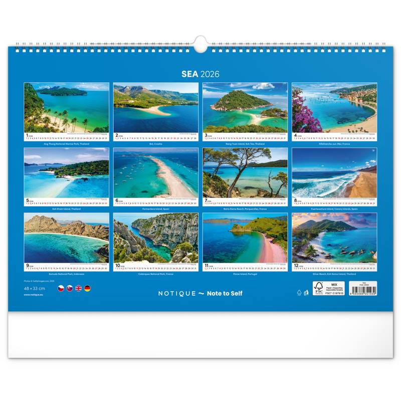 NOTIQUE Nástěnný kalendář Moře 2026, 48 x 33 cm NOTIQUE Nástěnný kalendář Moře 2026, 48 x 33 cm